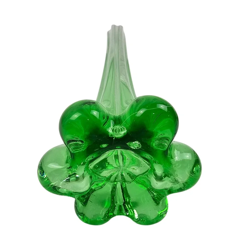 Vintage Green Swung Glass Bud Vase Mid-Century Modern 6-Toe Base 11.5 Inch